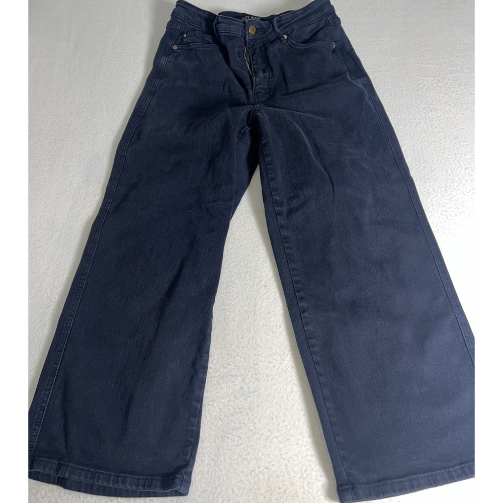 Judy Blue Wide Leg Jeans Womens 9/29 Black Excellent Garment Dyed High Rise
